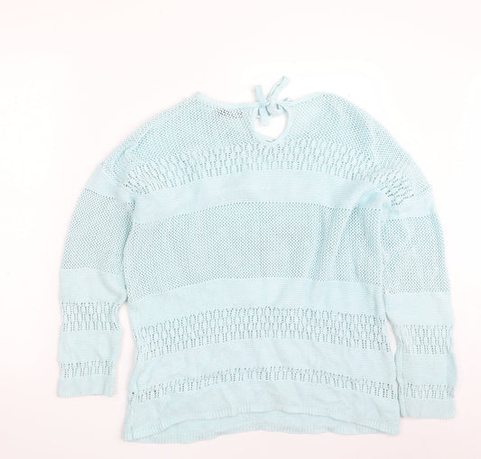 Dunnes Stores Womens Blue Boat Neck Cotton Pullover Jumper Size L - Tie