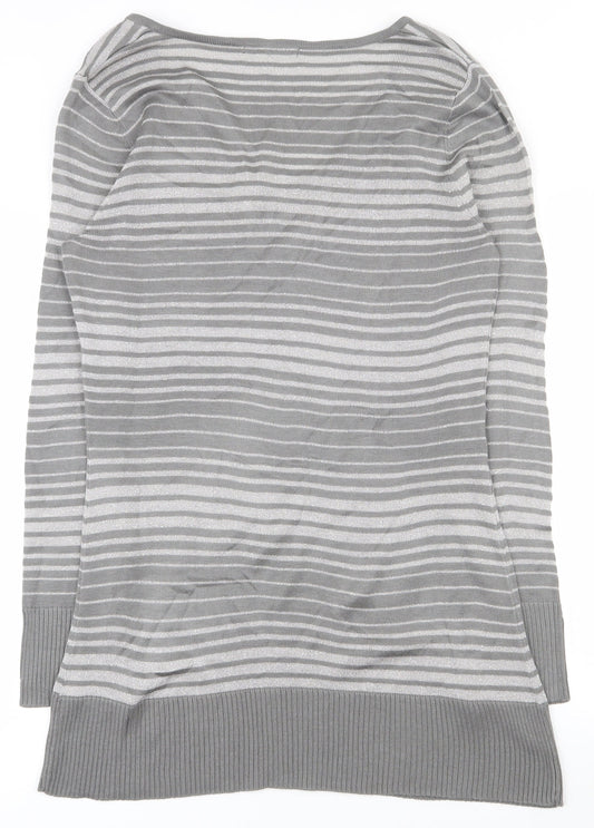 George Womens Grey Scoop Neck Striped Acrylic Tunic Jumper Size 12