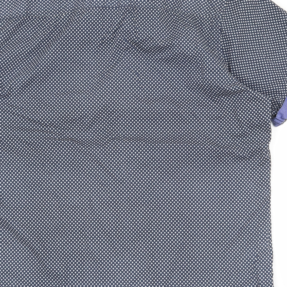 Mens UK Size L Centered Blue Button-Up Short Sleeve Casual Shirt