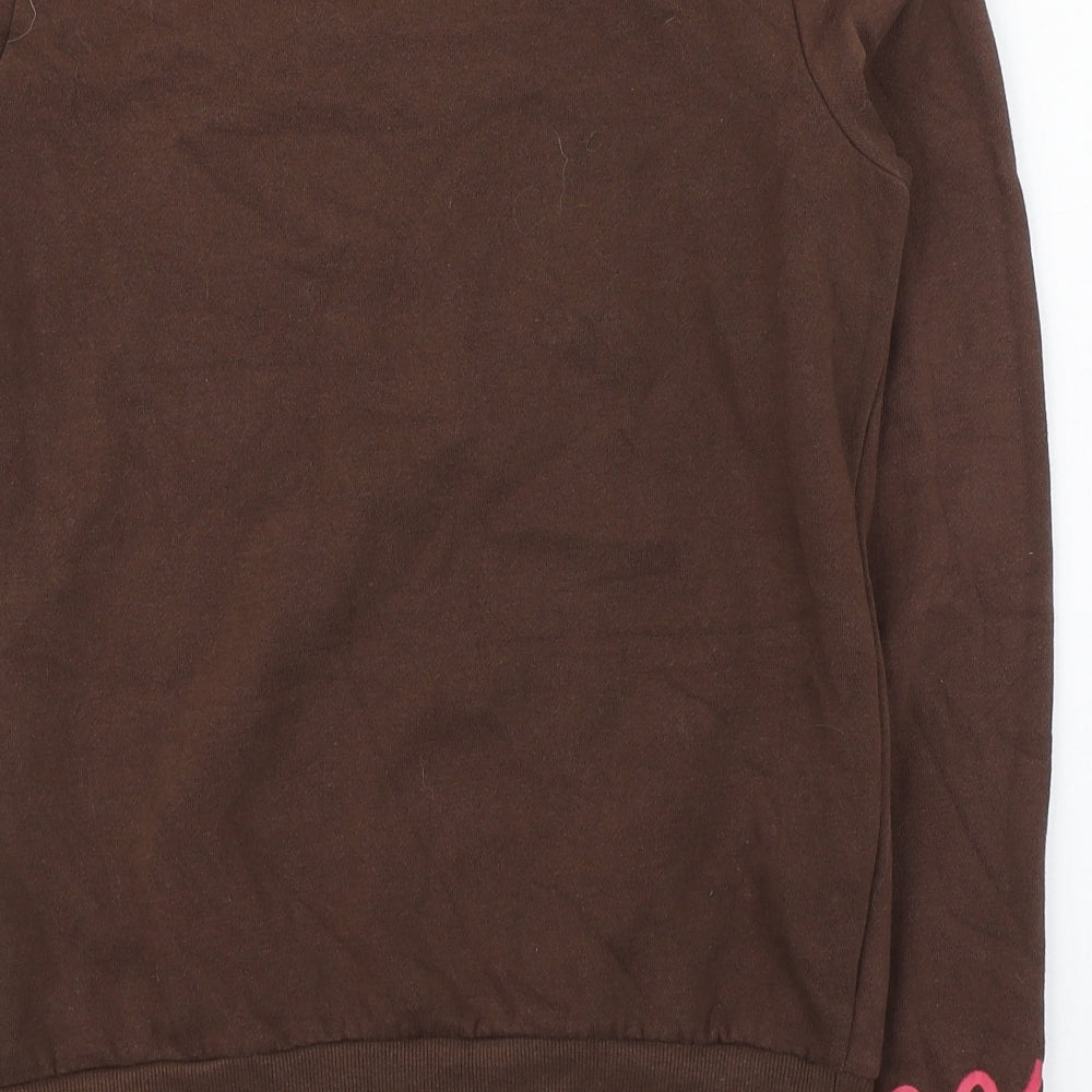 Brand and care label for Divided women’s brown cotton pullover sweatshirt, size XS, - gingerbread