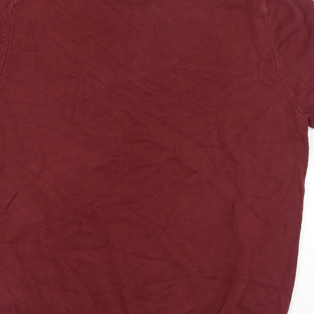 Marks and Spencer Mens Red Cotton Polo Size L Collared Pullover