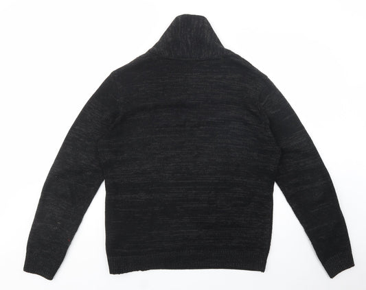 Peacocks Mens Black Collared Acrylic Pullover Jumper Size M