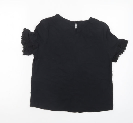 SheIn Womens Black Cotton Basic Blouse Size S Crew Neck - Lace Detail