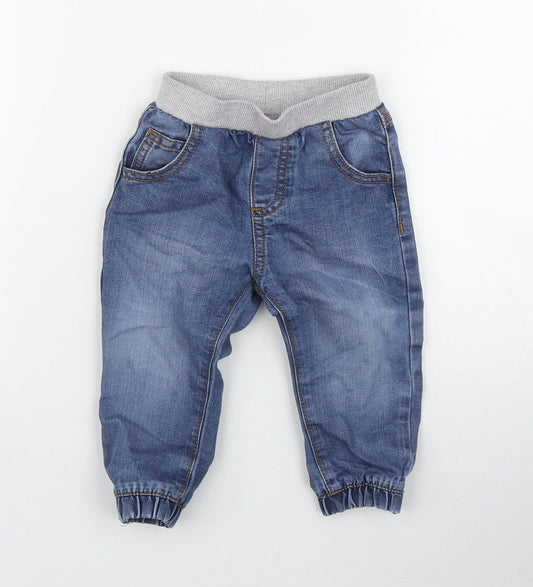 F&F Boys Blue Cotton Jogger Jeans Size 9 Months Pullover