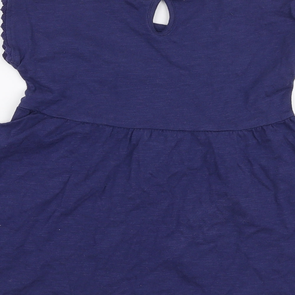 George Girls Blue Cotton Skater Dress Size 18-24 Months Round Neck Button