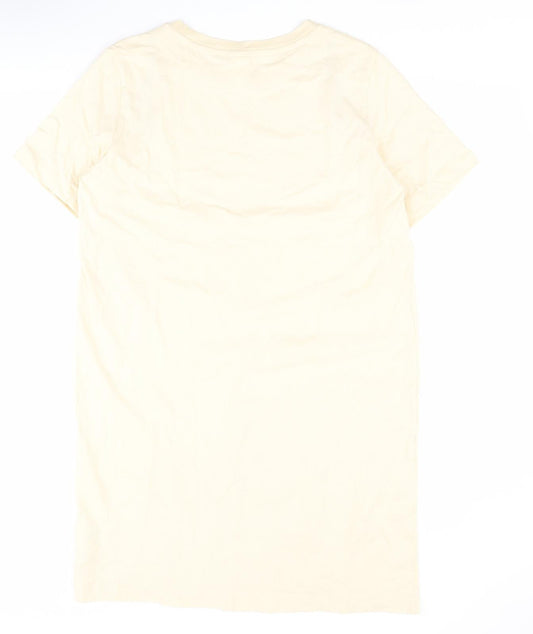H&M Womens Beige 100% Cotton T-Shirt Dress Crew Neck Pullover