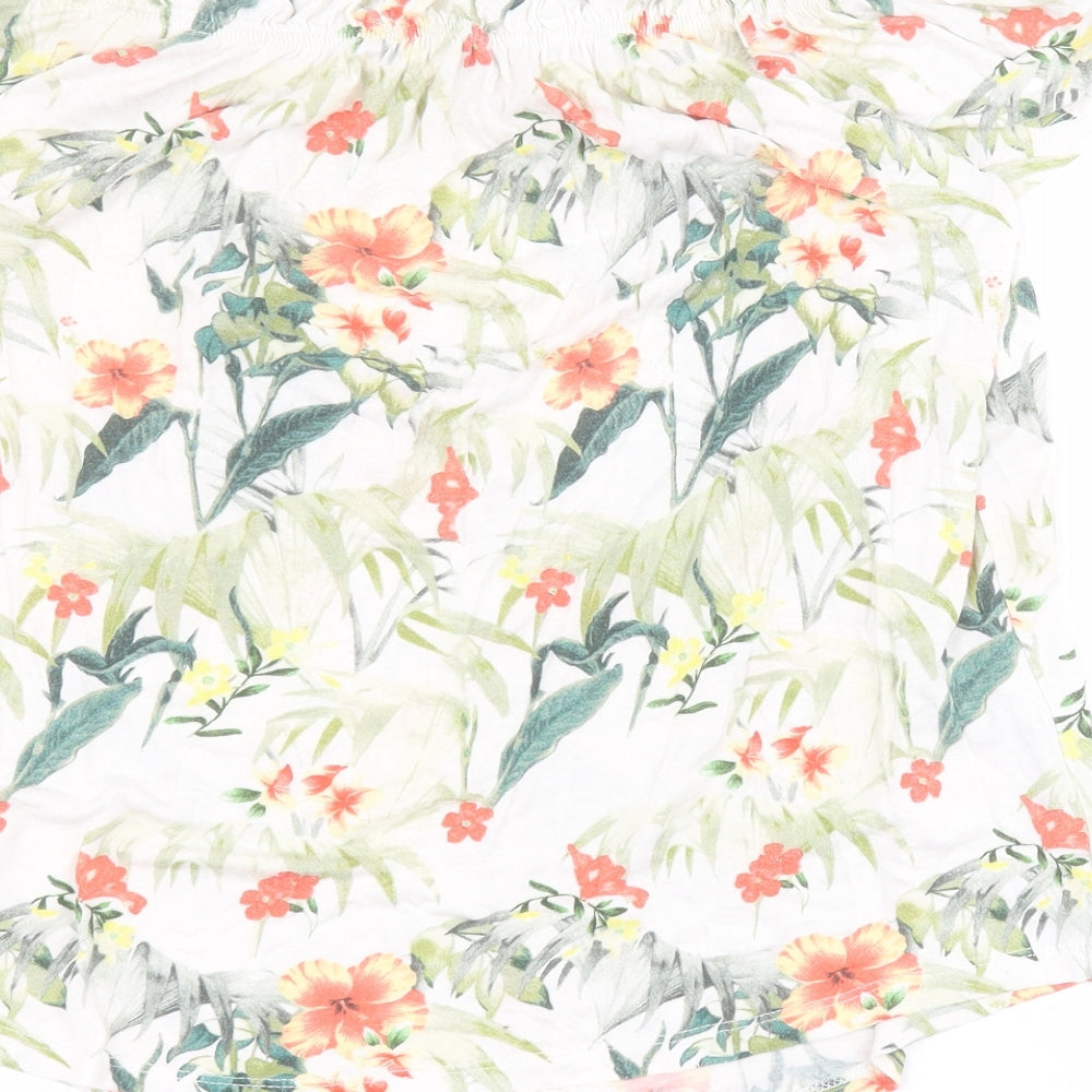 Brand and care label for Peacocks women’s white floral viscose basic t-shirt, size UK 8, off the shoulder