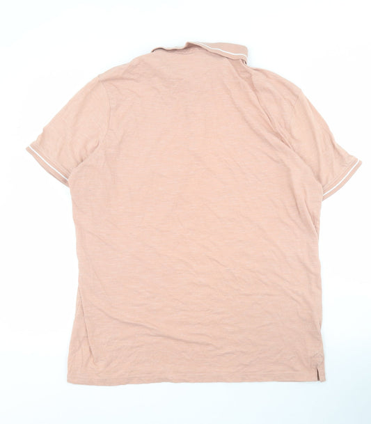 George Mens Pink Cotton Polo Size L Collared Button