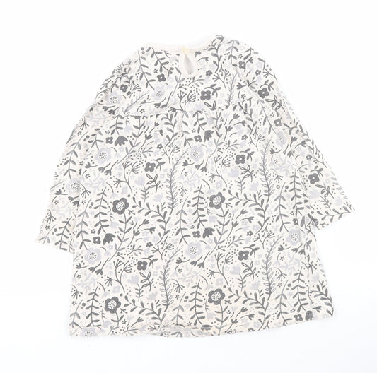 George Baby Beige Floral 100% Cotton T-Shirt Dress Size 12-18 Months Round Neck Button