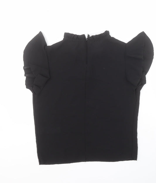 Boohoo Womens Black Polyester Basic Blouse Size 10 Round Neck