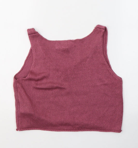 FOREVER 21 Womens Pink Acrylic Cropped T-Shirt Size S Round Neck