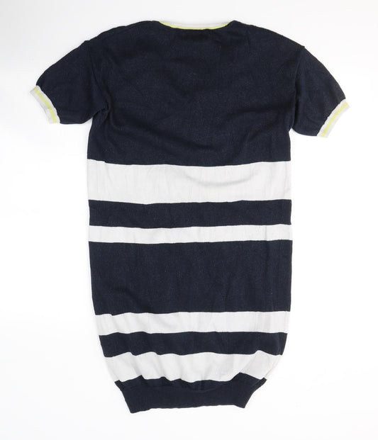 NEXT Womens Blue Striped Cotton Jumper Dress Size 10 V-Neck Pullover