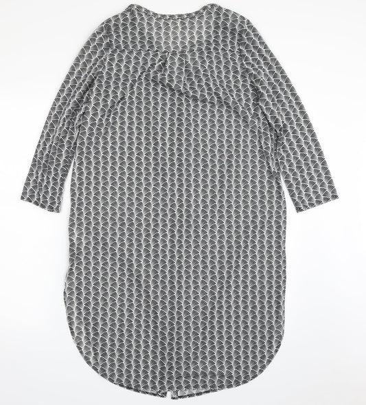 H&M Womens Black Geometric Polyester Shirt Dress Size S V-Neck Button