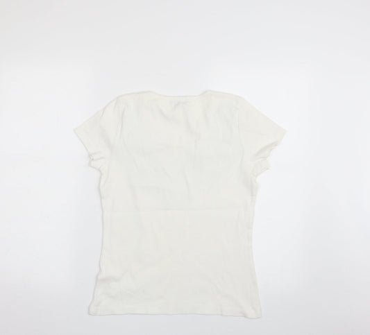 Papaya Womens White 100% Cotton Basic T-Shirt Size 12 Scoop Neck