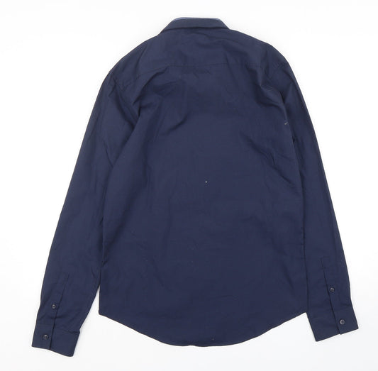 Mens UK Size S New Look Blue Button-Up Long Sleeve Casual Shirt