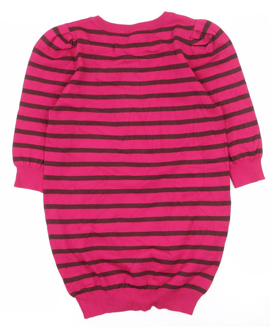 NEXT Womens Pink Round Neck Striped Viscose Pullover Jumper Size 8