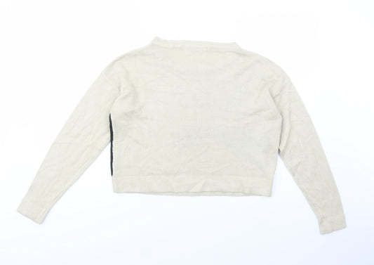 VERO MODA Womens Beige Boat Neck Acrylic Pullover Jumper Size M - Moose