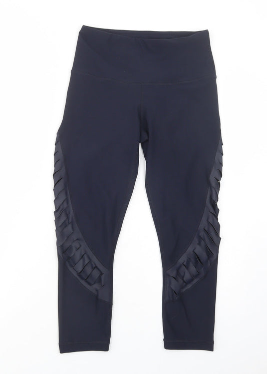 Additional front view of 90 Degree women’s blue polyester cropped leggings, size S, 22-inch leg regular
