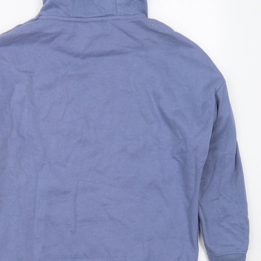 Brand and care label for Dunnes women’s blue cotton pullover hoodie, size S, pullover