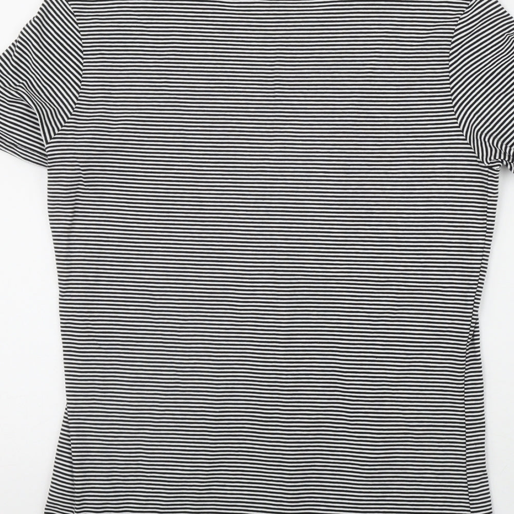 Primark Womens Black Striped Cotton Basic T-Shirt Size 12 Round Neck