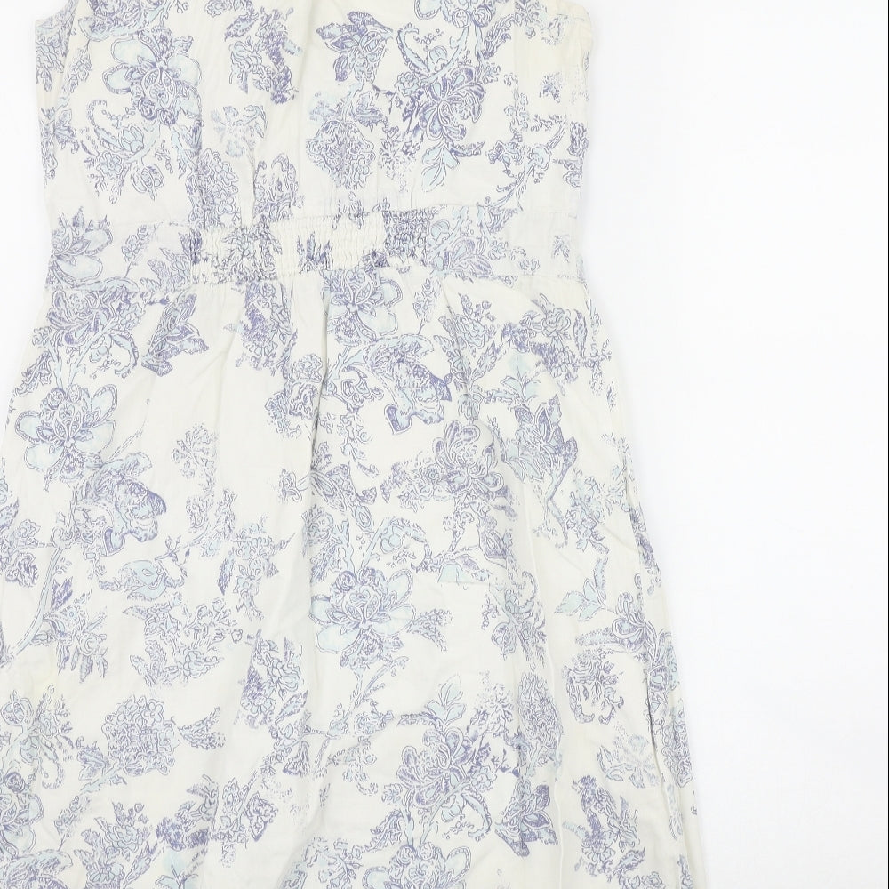 TU Womens White Geometric Cotton Fit & Flare Size 10 Scoop Neck Button