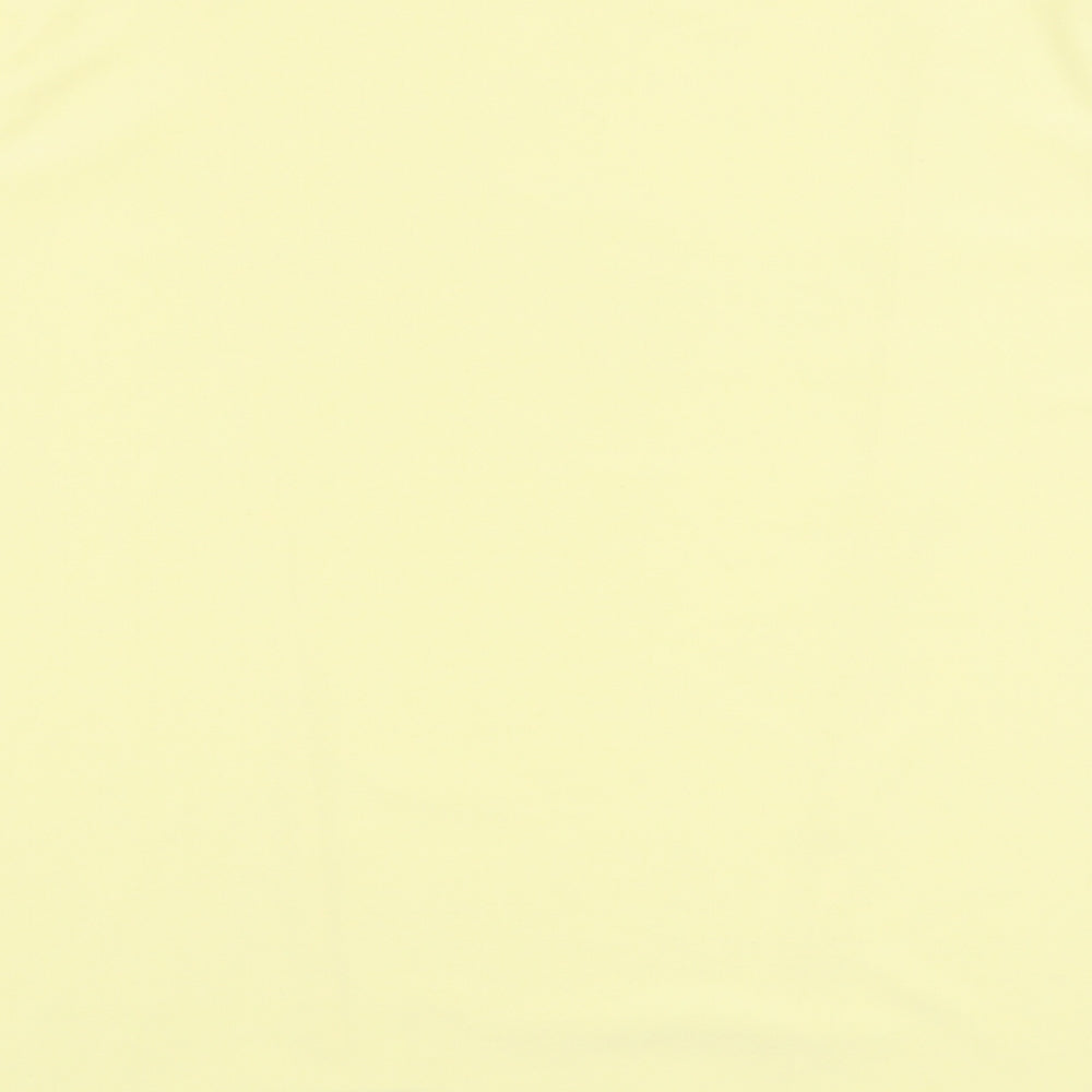 Brand and care label for Bonmarché women’s yellow polyester basic blouse, size M, round neck
