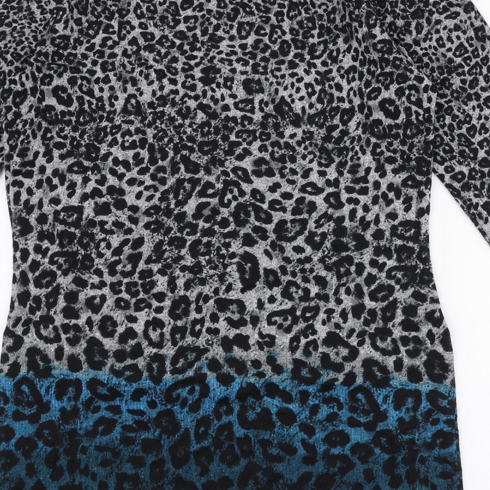 F&F Womens Multicoloured Round Neck Animal Print Polyester Pullover Jumper Size 8