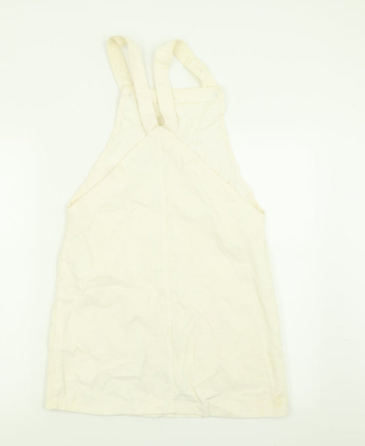 Boohoo Womens Ivory Cotton Pinafore/Dungaree Dress Size 10 Square Neck Button