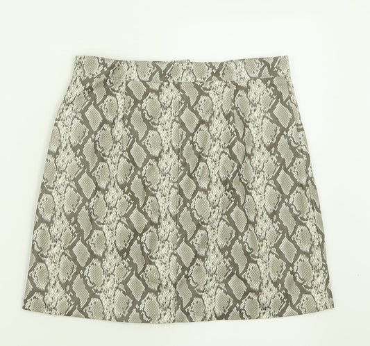 H&M Womens Brown Animal Print Polyester A-Line Skirt Size 10 Zip
