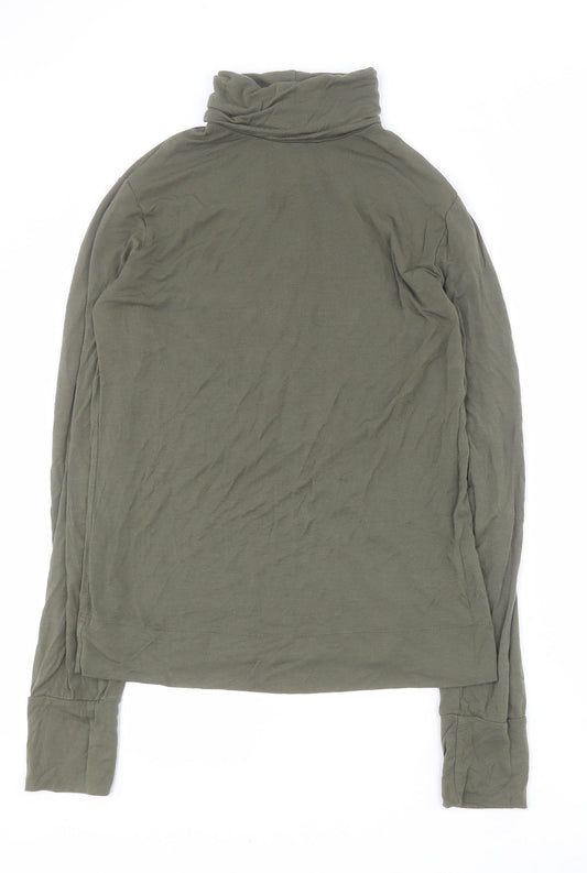 Additional front view of Mexx women’s green viscose basic t-shirt, size L, roll neck