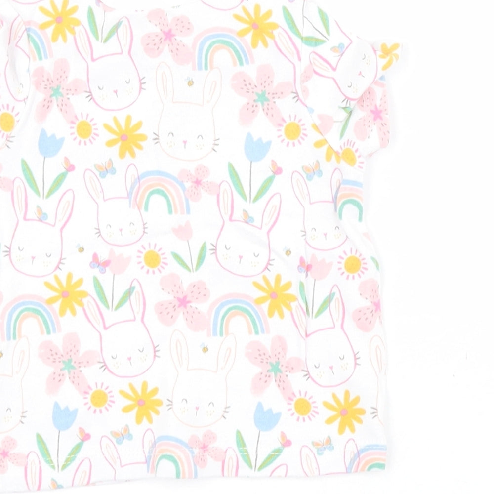 F&F Baby White Floral 100% Cotton Pullover T-Shirt Size 3-6 Months Round Neck Pullover - Rabbit