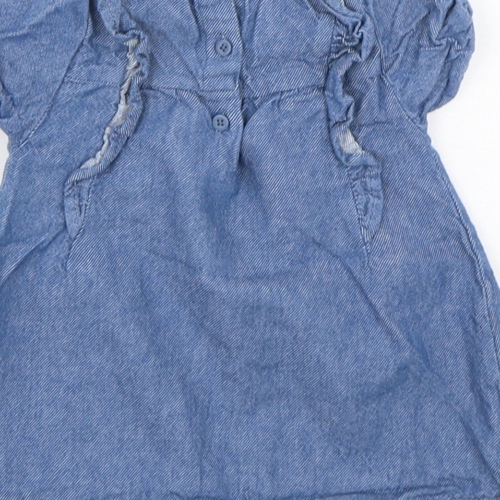 Leigh Tucker Girls Blue Cotton A-Line Size 6-9 Months Round Neck