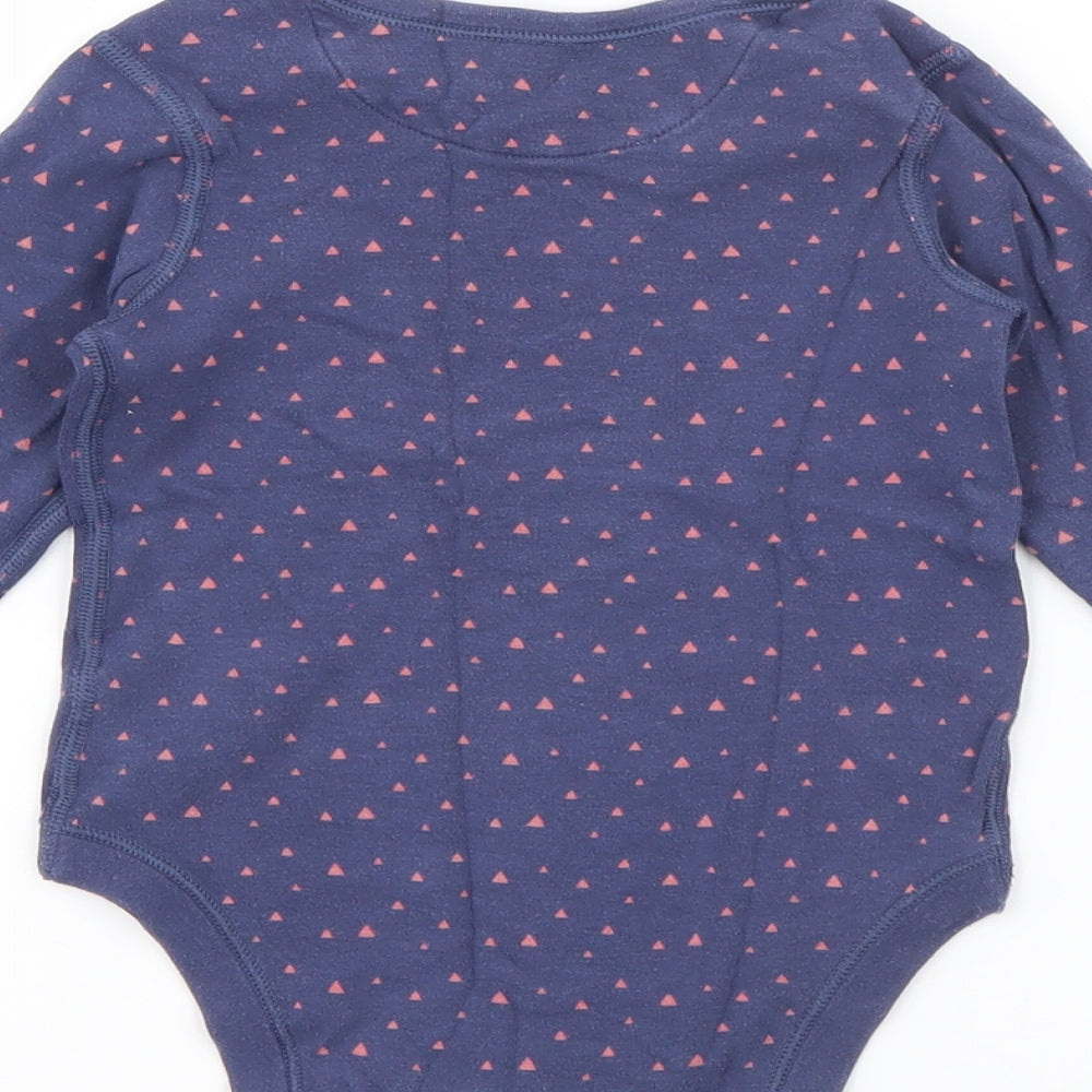 Brand and care label for Marks & Spencer Baby Blue Geometric Cotton Pullover T-Shirt, size 12-18, Months Crew Neck Snap