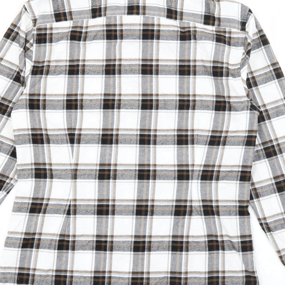 River Island Mens Brown Plaid Cotton Button-Up Size S Collared Button