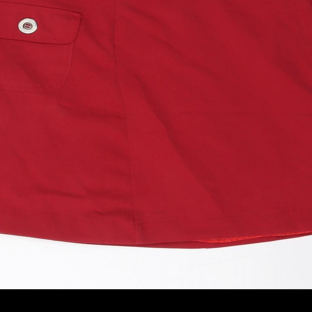 Brand and care label for Atmosphere women’s red polyester a-line skirt, size UK 10
