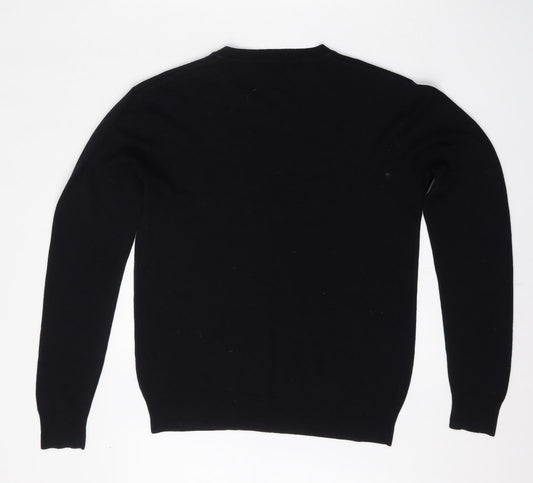 Cedar Wood State Mens Black V-Neck Acrylic Pullover Jumper Size S