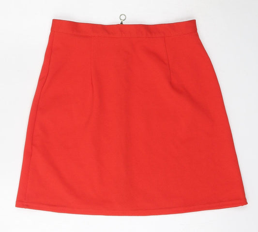 Back view of Atmosphere women’s red polyester a-line skirt, size UK 12, zip