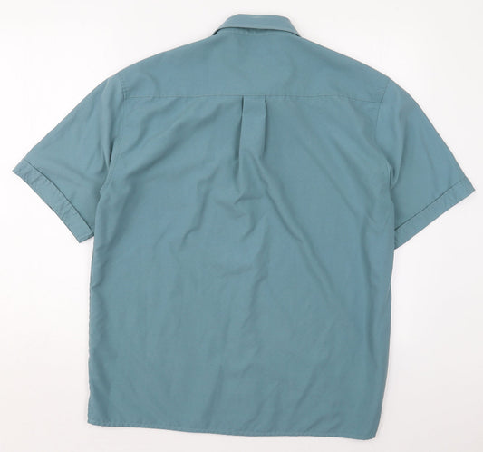 St Bernard Mens Blue Polyester Button-Up Size M Collared Button