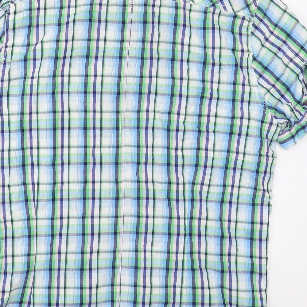 Union Made Mens Blue Check Cotton Button-Up Size L Collared Button - Green