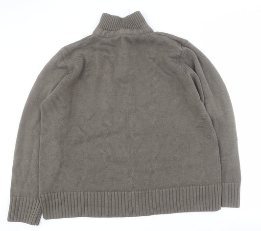 George Mens Green High Neck Acrylic Henley Jumper