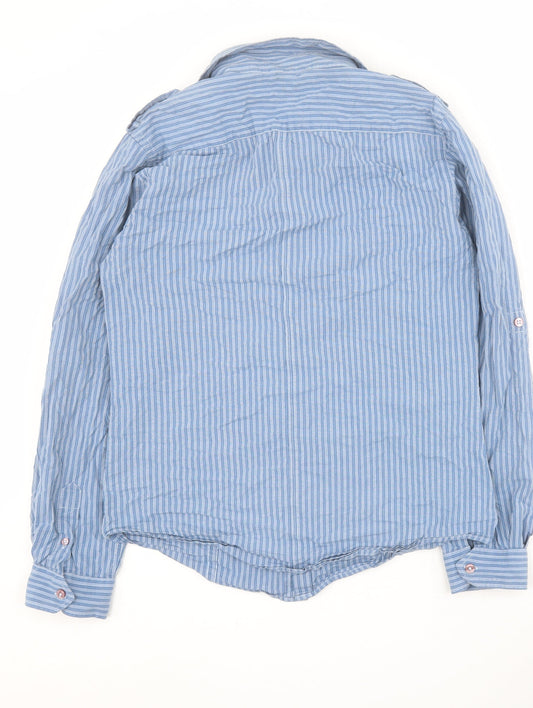 River Island Mens Blue Striped Cotton Button-Up Size M Collared Button