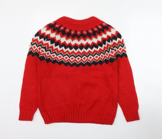 NEXT Mens Red Round Neck Fair Isle Acrylic Pullover Jumper Size S