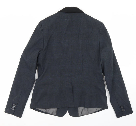 NEXT Womens Blue Plaid Polyester Jacket Blazer Size 12