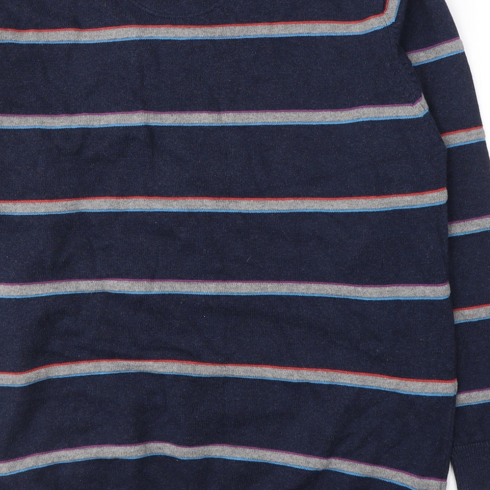 Atlantic Bay Mens Blue Round Neck Striped Cotton Pullover Jumper Size L