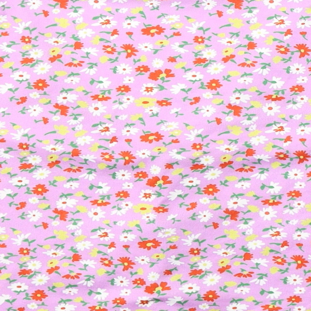 SheIn Womens Purple Floral Polyester Cropped Button-Up Size M V-Neck