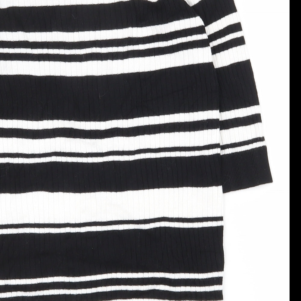 F&F Womens Black High Neck Striped Viscose Pullover Jumper Size 10