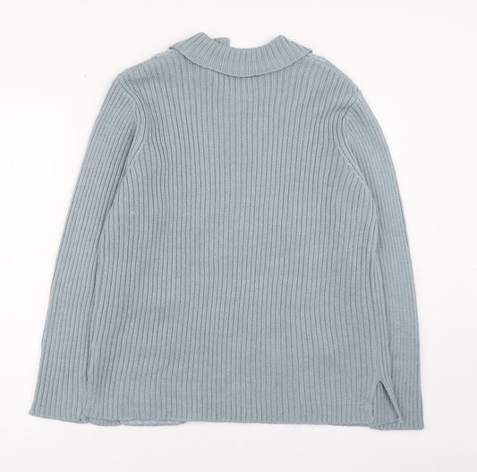 Daxon Womens Blue Collared Acrylic Cardigan Jumper Size 18