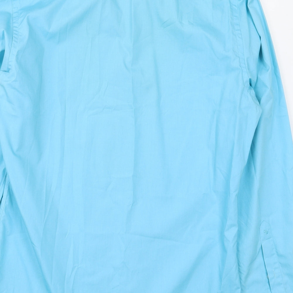 Remus Uomo Mens Blue Polyester Button-Up Size 15 Collared Button