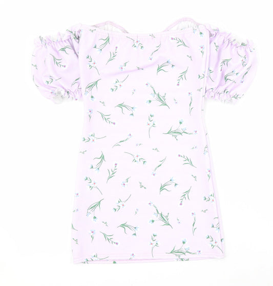 Boohoo Womens Purple Floral Polyester Bodycon Size 6 Sweetheart Pullover