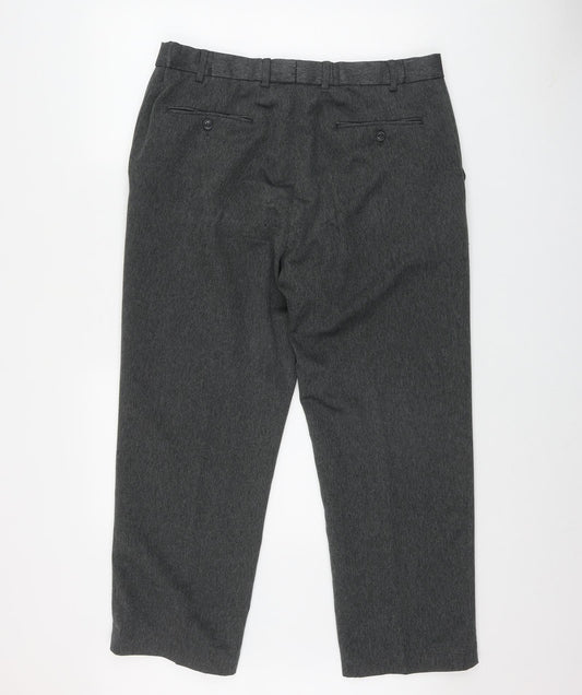 F&F Mens Grey Herringbone Polyester Trousers Size 36 in L29 in Regular Zip
